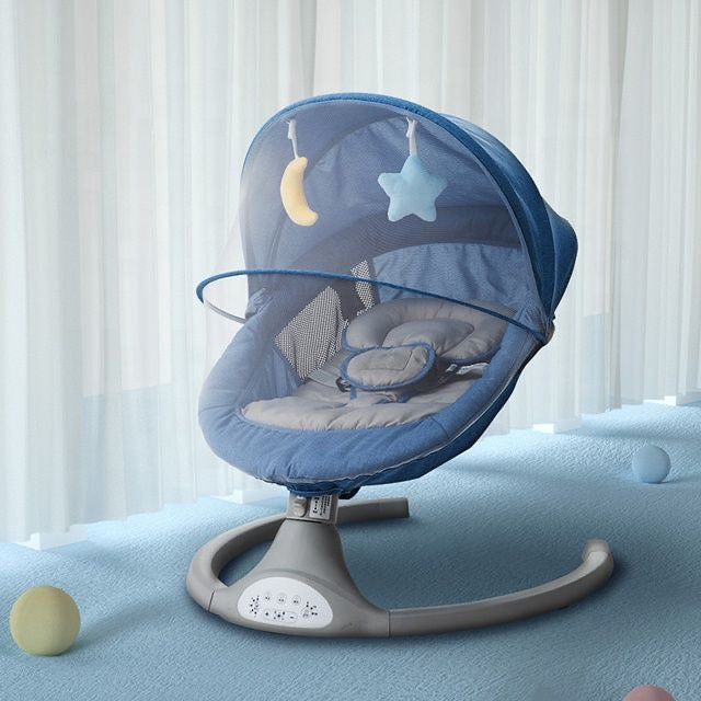 Electric baby rocking swing chair with dangling toys and mosquito net