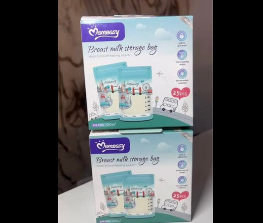 Mom Easy 120ml Breast Milk Storage Bags – Small Capacity Pre-Sterilized Bags – BPA-Free, Double-Zip Leak-Proof Seal (Pack of 25)