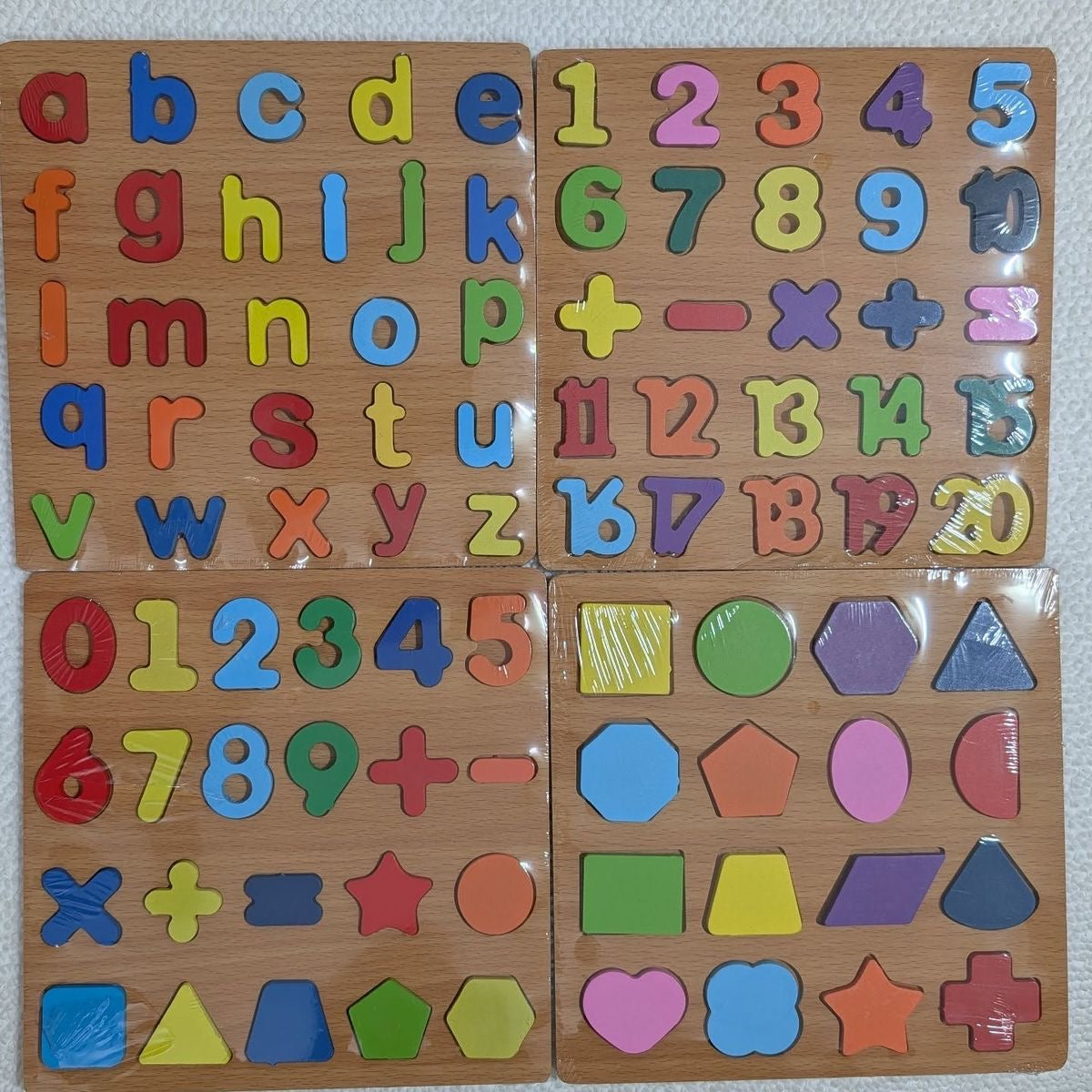 3-in-1 Wooden Educational Puzzle Set – ABC Alphabets, 123 Numbers, & Geometric Shapes – Early Learning Montessori Peg Puzzles for Toddlers & Preschoolers – Non-Toxic Smooth Wood