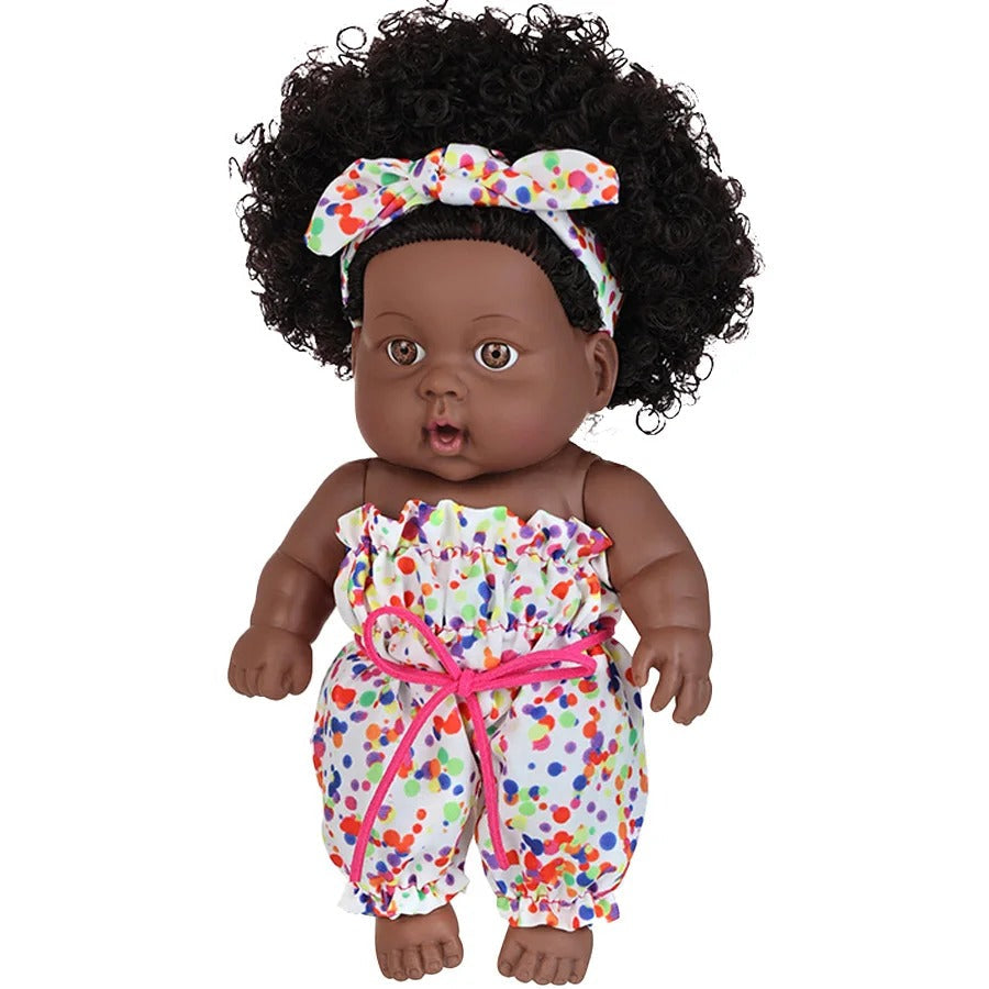 8 Inch Black Reborn Doll with Dress Curly Hair 20cm Realistic Baby Doll Simulation Toys Full Vinyl Body for Girls Birthday Gift KidsTopia Baby Essentials