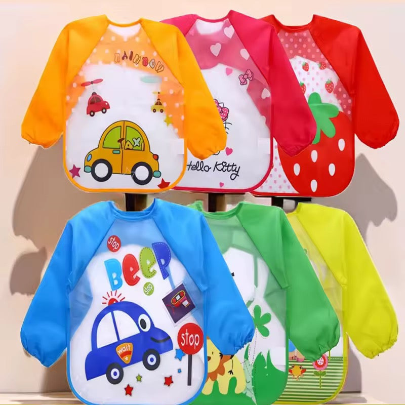 Baby Bibs Cute Colorful Cartoon Waterproof Bib Infant Eating Children Drawing Long Sleeve Apron Self Feeding Baby 0-3 Years.