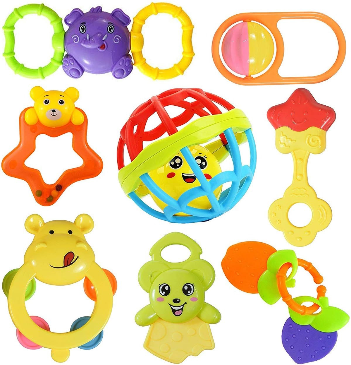 Silicone Baby Rattle & Teether Set Sensory Chew Toys for Infants.
