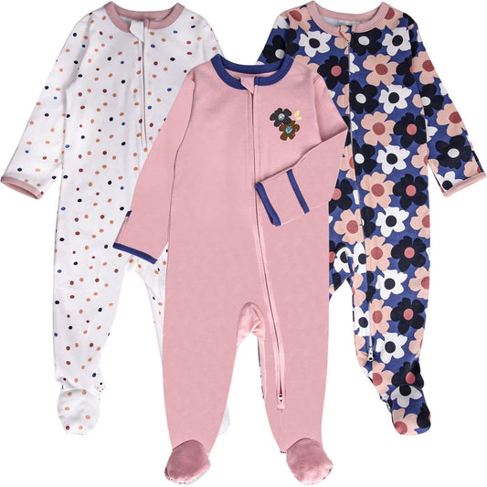 3 piece set pack 0-12 months zipped baby rompers