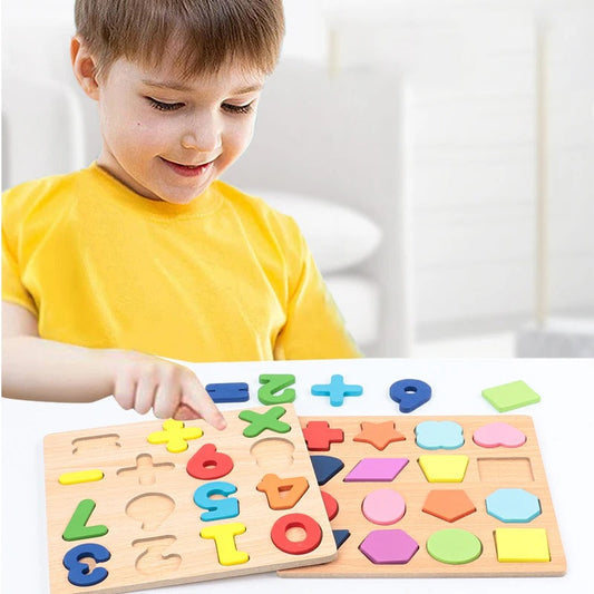 Kids Alphabetic Arithmetic Number Geometric Shapes Wooden Puzzle Montessori Preschool Learning Educational Game Toy for Children KidsTopia Baby Essentials