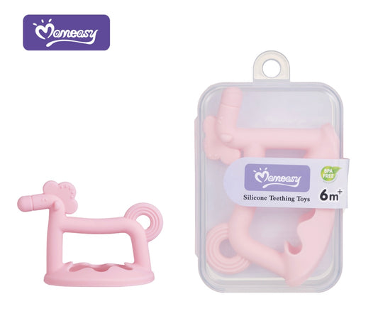 Mom Easy Handheld Silicone Baby Teether – Soft Soothing Toy for Sore Gums, Sterilizable & BPA-Free.