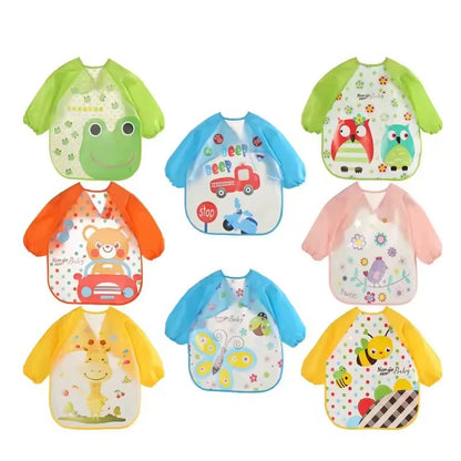 Baby Bibs Cute Colorful Cartoon Waterproof Bib Infant Eating Children Drawing Long Sleeve Apron Self Feeding Baby 0-3 Years.