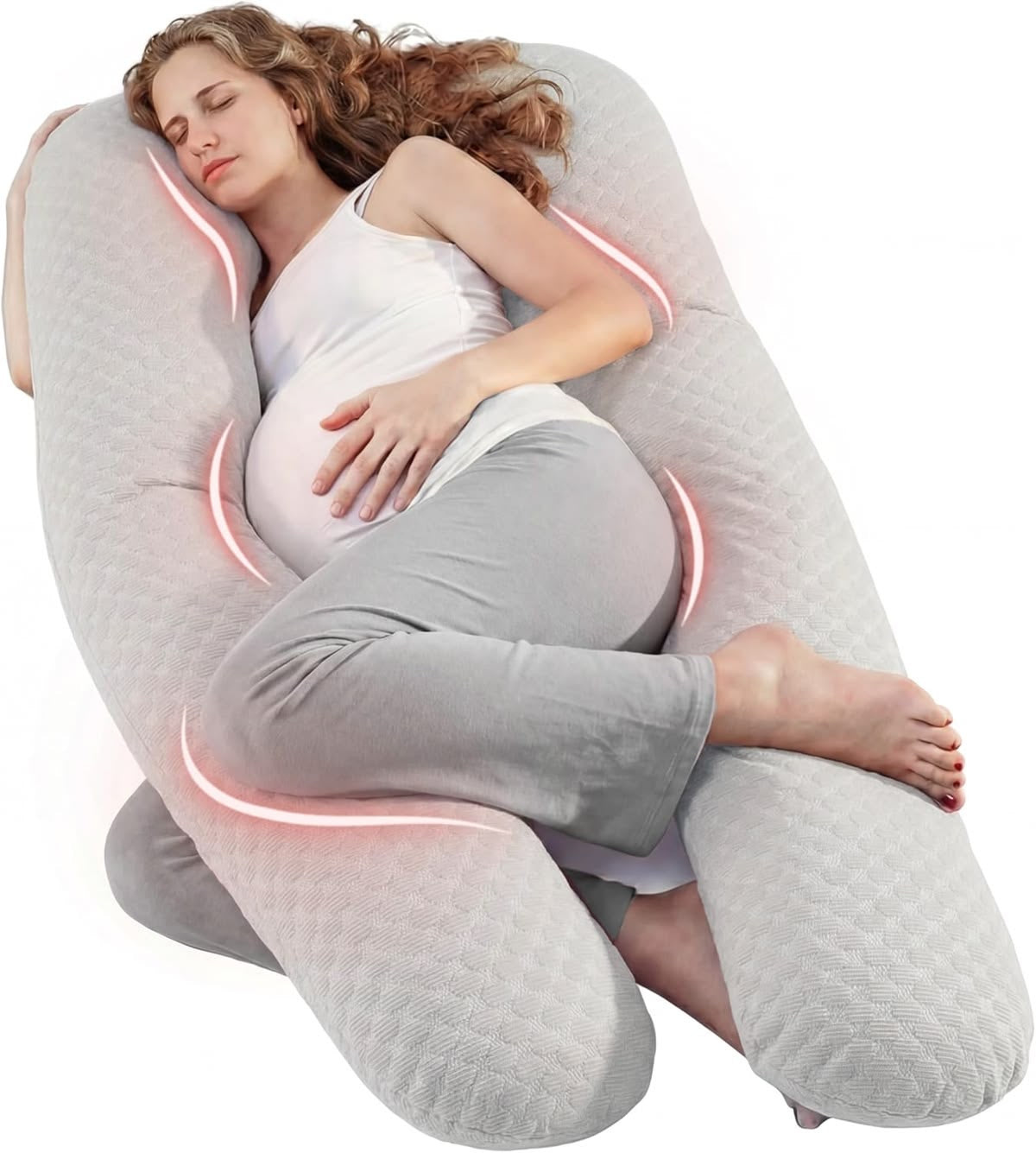 Premium C-Shaped Pregnancy Pillow – Full Body Maternity Support for Back, Hips, & Legs – Breathable Cotton Cover with Nursing Support.