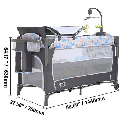 Portable baby crib  playpen with wheels and mosquito net.