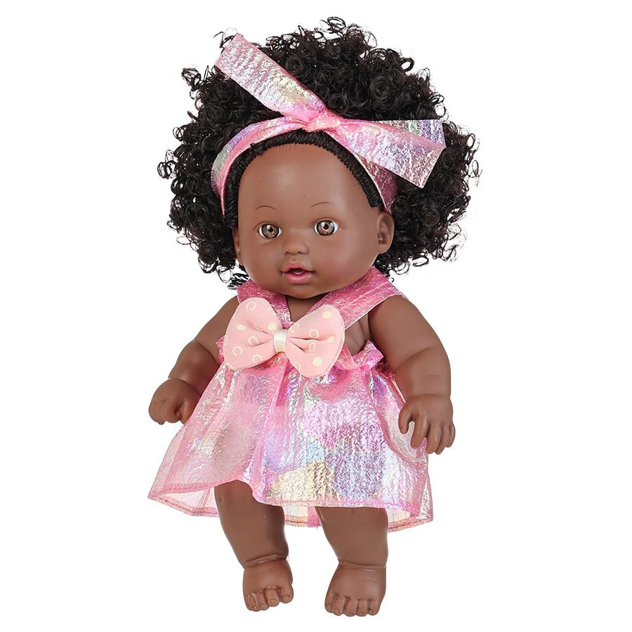 8 Inch Black Reborn Doll with Dress Curly Hair 20cm Realistic Baby Doll Simulation Toys Full Vinyl Body for Girls Birthday Gift KidsTopia Baby Essentials