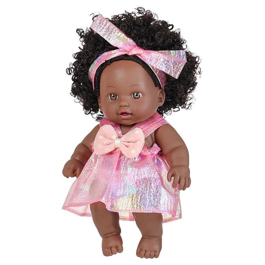 8 Inch Black Reborn Doll with Dress Curly Hair 20cm Realistic Baby Doll Simulation Toys Full Vinyl Body for Girls Birthday Gift KidsTopia Baby Essentials