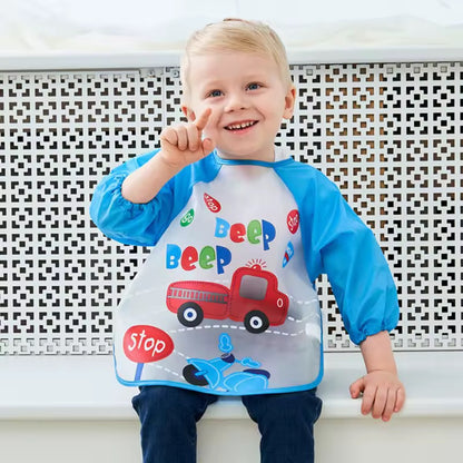 Baby Bibs Cute Colorful Cartoon Waterproof Bib Infant Eating Children Drawing Long Sleeve Apron Self Feeding Baby 0-3 Years.