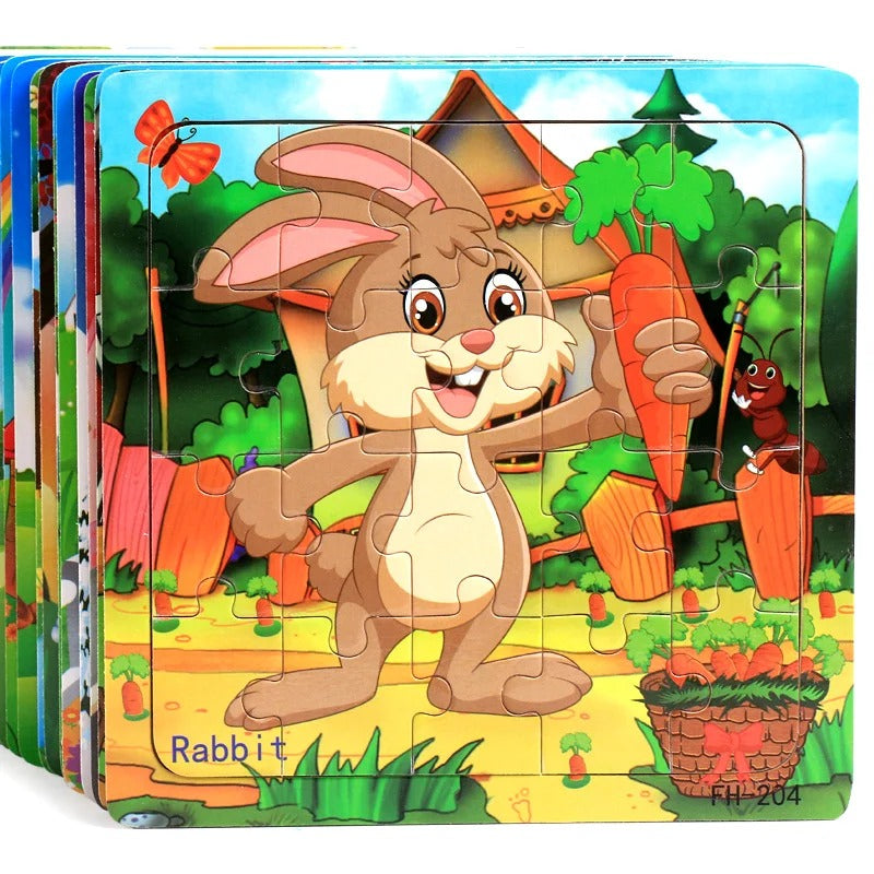 20 Piece Wooden 3D Puzzle Cartoon Animal Vehicle Jigsaw Puzzle