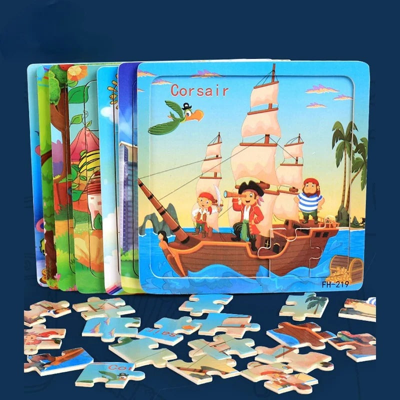 20 Piece Wooden 3D Puzzle Cartoon Animal Vehicle Jigsaw Puzzle