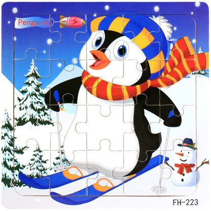 20 Piece Wooden 3D Puzzle Cartoon Animal Vehicle Jigsaw Puzzle