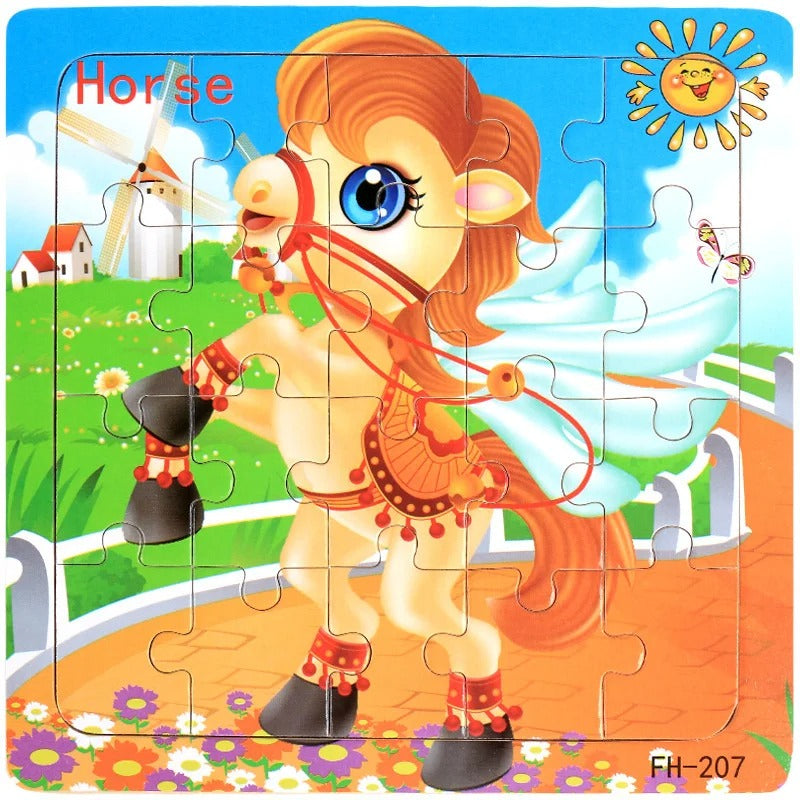 20 Piece Wooden 3D Puzzle Cartoon Animal Vehicle Jigsaw Puzzle