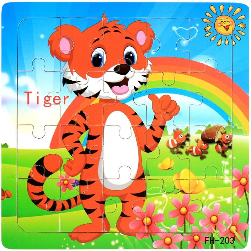 20 Piece Wooden 3D Puzzle Cartoon Animal Vehicle Jigsaw Puzzle