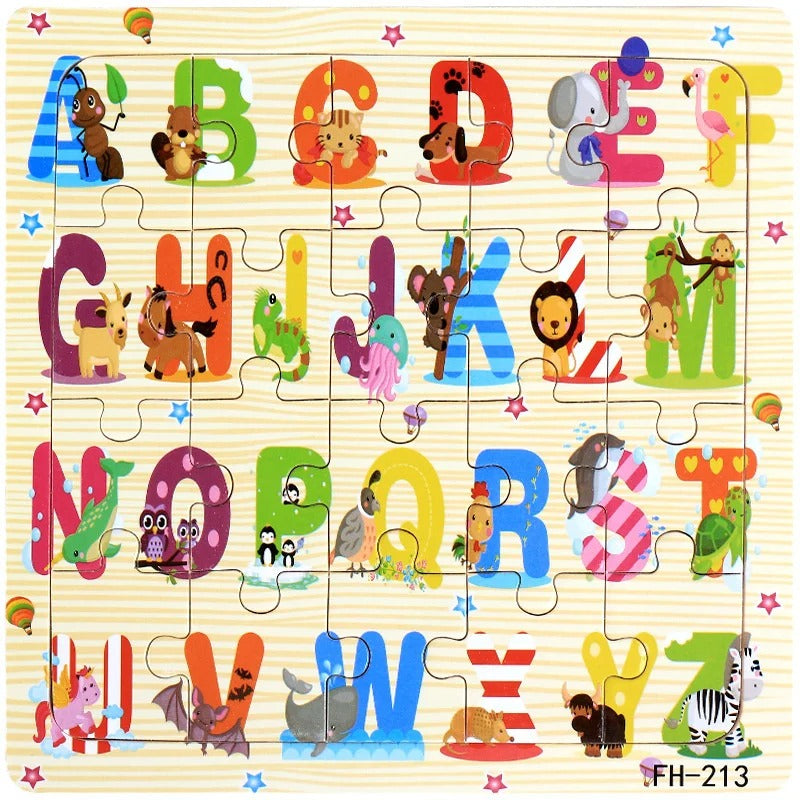 20 Piece Wooden 3D Puzzle Cartoon Animal Vehicle Jigsaw Puzzle