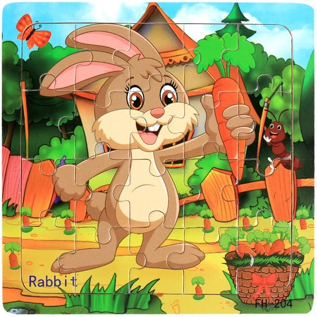 20 Piece Wooden 3D Puzzle Cartoon Animal Vehicle Jigsaw Puzzle