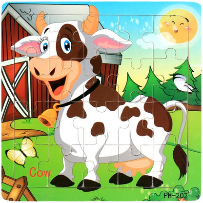 20 Piece Wooden 3D Puzzle Cartoon Animal Vehicle Jigsaw Puzzle