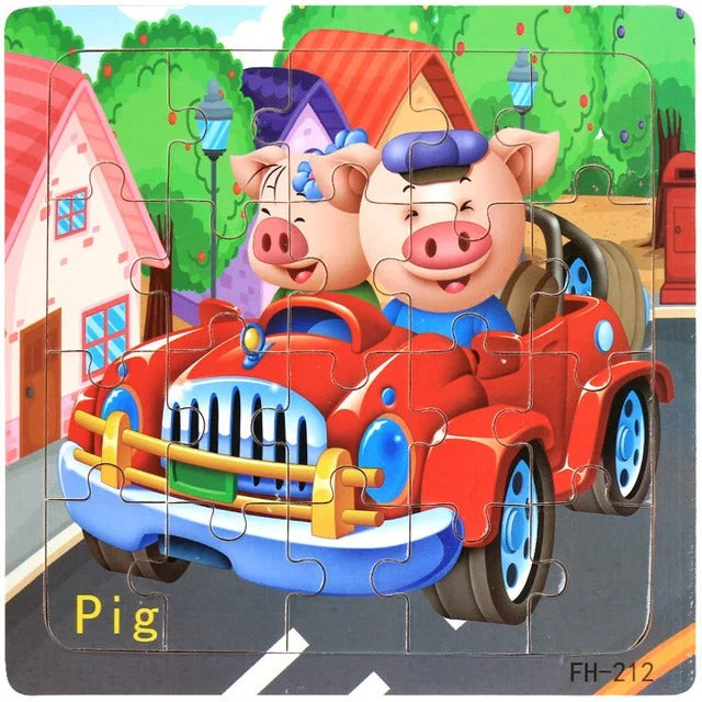 20 Piece Wooden 3D Puzzle Cartoon Animal Vehicle Jigsaw Puzzle