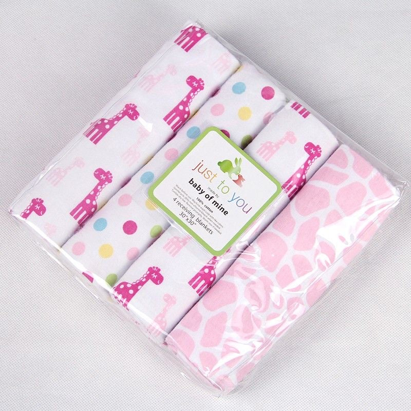 100% Pure Cotton Baby Flannels (4-Pack) – Breathable & Gentle Swaddle Wraps, Burp Cloths, and Nursing Covers for Infants.