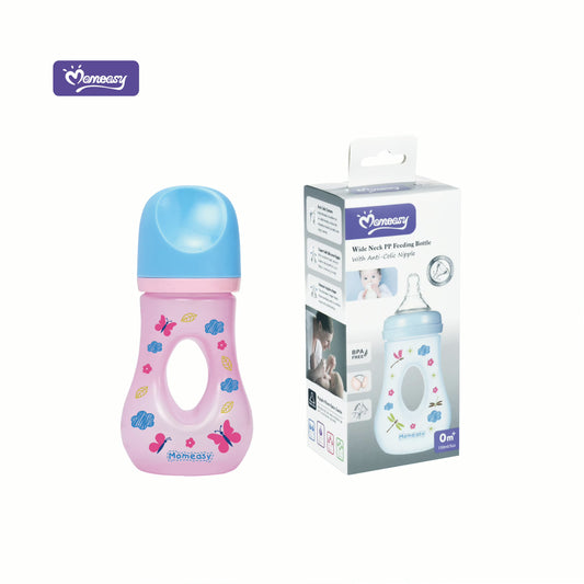 Momeasy Wide Neck PP Baby Bottle – Anti-Colic Silicone Nipple – BPA-Free 240ml/8oz Standard Feeding Bottle for Newborns & Toddlers