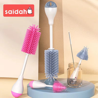 360 Degree Rotation 3 in 1 Silicone Baby Bottle Pacifier Brush Wash Water Cup Container Straw Cleaning Brush Set KidsTopia Baby Essentials