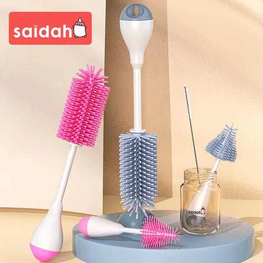 360 Degree Rotation 3 in 1 Silicone Baby Bottle Pacifier Brush Wash Water Cup Container Straw Cleaning Brush Set KidsTopia Baby Essentials