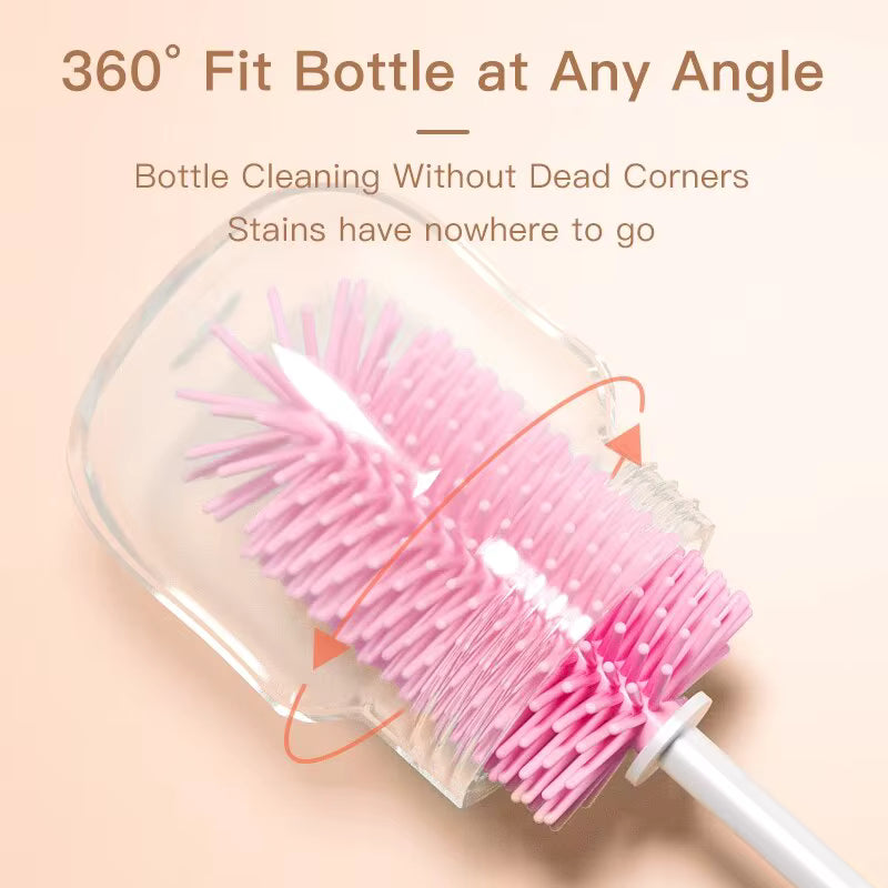360 Degree Rotation 3 in 1 Silicone Baby Bottle Pacifier Brush Wash Water Cup Container Straw Cleaning Brush Set KidsTopia Baby Essentials