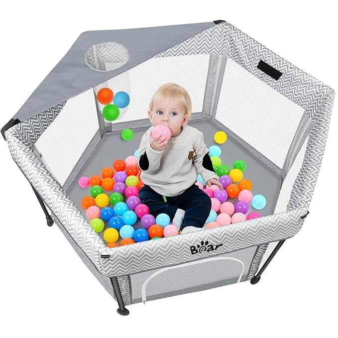 Hexagonal Baby,Portable & Foldable Playpen (Mesh Walls)