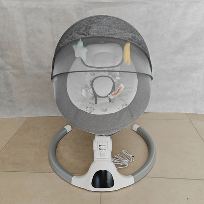Electric baby rocking swing chair with dangling toys and mosquito net