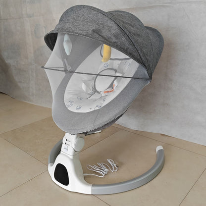 Electric baby rocking swing chair with dangling toys and mosquito net