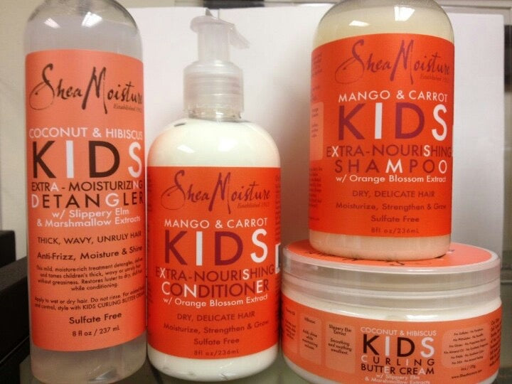 SheaMoisture Kids 4-Piece Hair Care Set:Nourishing Shampoo, Conditioner, Coconut & Hibiscus Detangler Spray & Curling Butter Cream – Sulfate-Free Set for Curly, Wavy, and Unruly Hair.