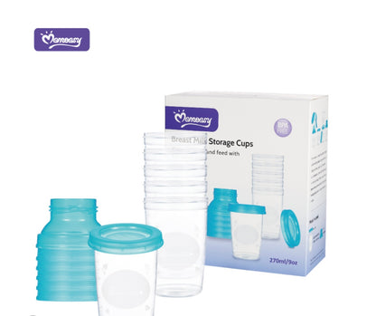 Mom easy 270ml  Reusable Breast Milk & Baby Food Storage Cups – Leak-Proof Screw Lid Containers – BPA-Free, Freezer & Microwave Safe (Set of 12/48)