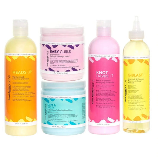 Aunt Jackie’s Curls & Coils Kids Collection Bundle - Includes Shampoo, Conditioner, Detangler, Custard & Scalp Oil.