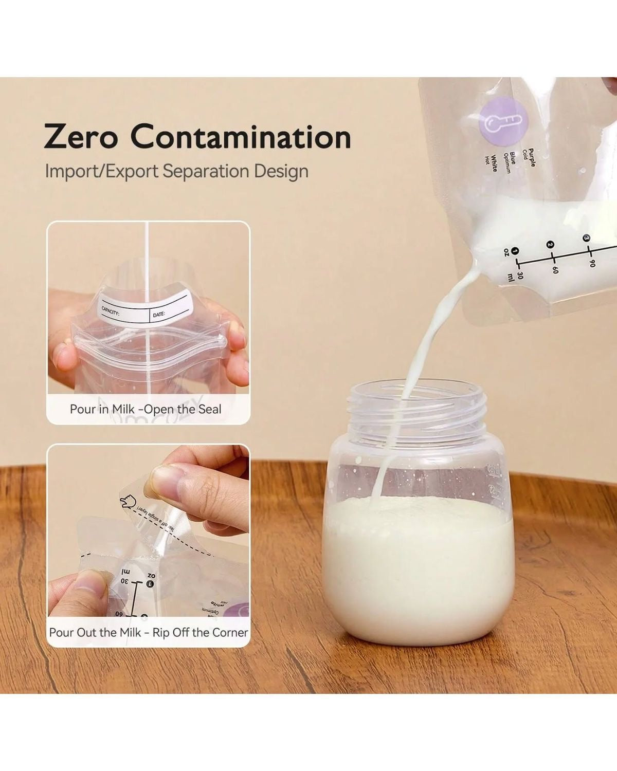 Mom Easy 120ml Breast Milk Storage Bags – Small Capacity Pre-Sterilized Bags – BPA-Free, Double-Zip Leak-Proof Seal (Pack of 25)