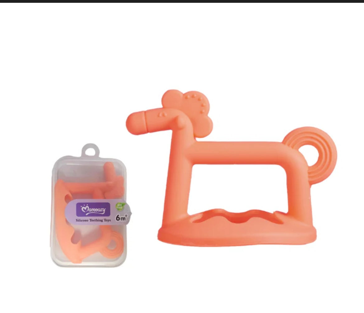 Mom Easy Handheld Silicone Baby Teether – Soft Soothing Toy for Sore Gums, Sterilizable & BPA-Free.
