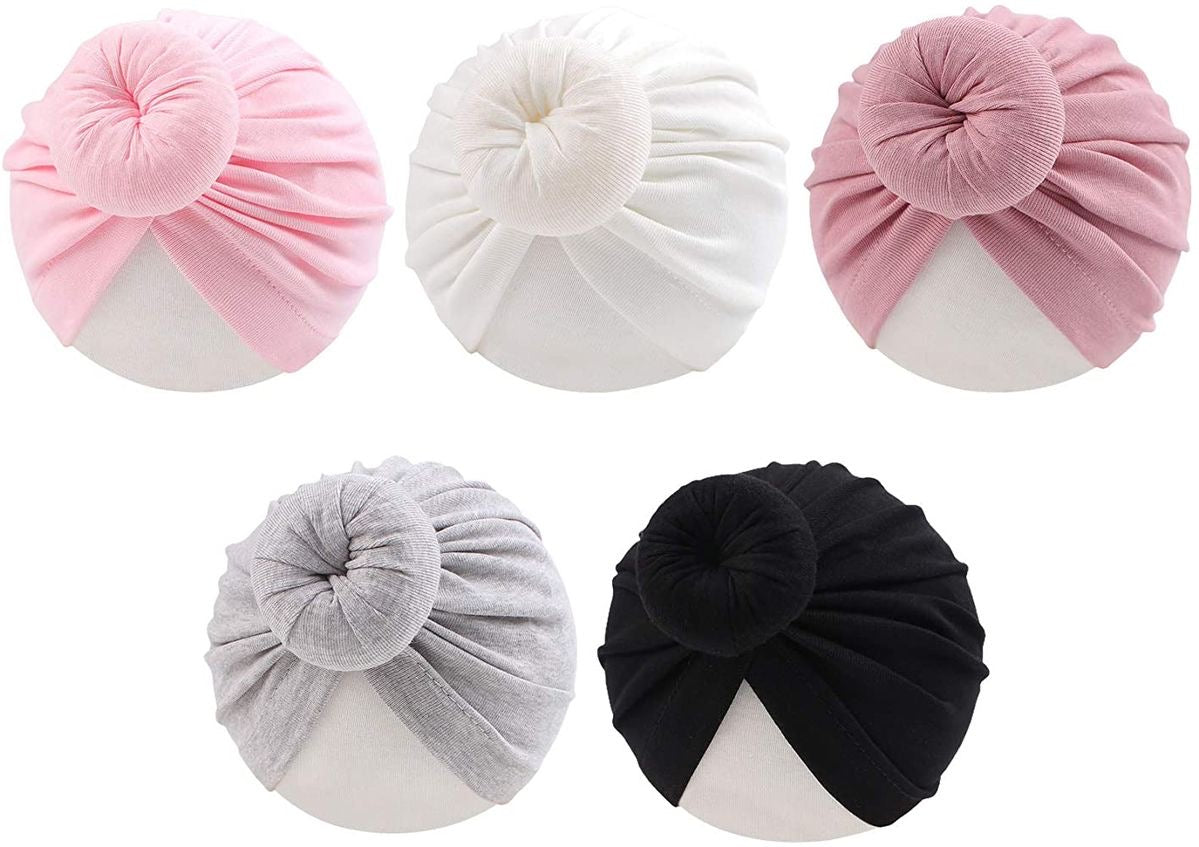 Baby Turban Headbands – Ultra-Soft Stretchy Cotton Donut Knot Hats – Cute Newborn & Toddler Head Wraps for Photoshoots & Daily Wear.