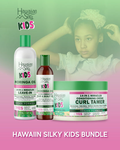 Hawaiian Silky Kids Moringa Oil & Shea Butter 3-Piece Hair Care Set – Detangles, Softens & Strengthens