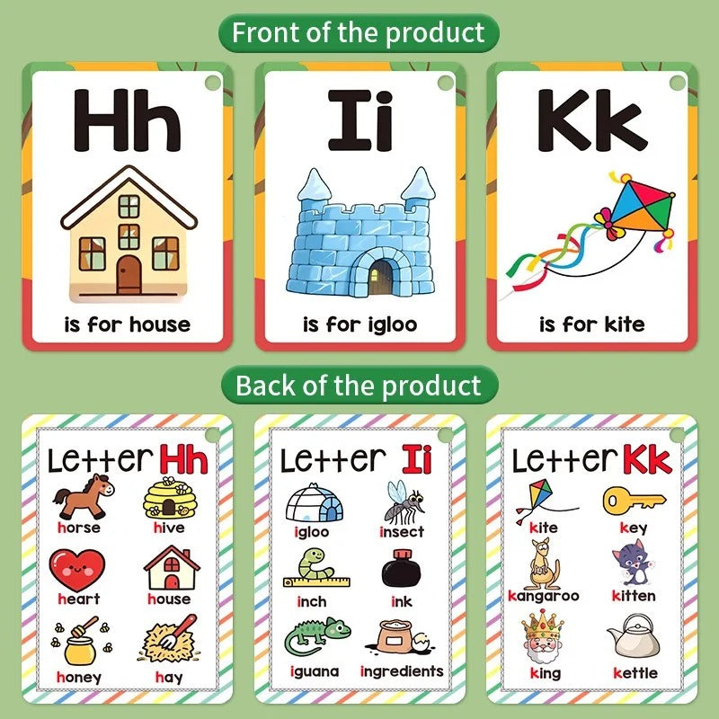 156 Words A-Z Learning Cards with Pictures, 27 English Word Cards, Educational Cognitive Games KidsTopia Baby Essentials