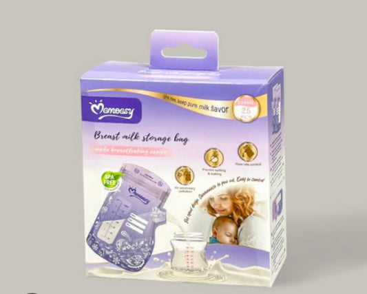 Mom Easy Breast Milk Storage Bags – 200ml Pre-Sterilized Self-Standing Bags – Double Zip Leak-Proof Seal & BPA-Free (Pack of 25)
