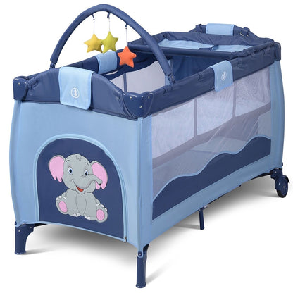 Portable baby crib  playpen with wheels and mosquito net.