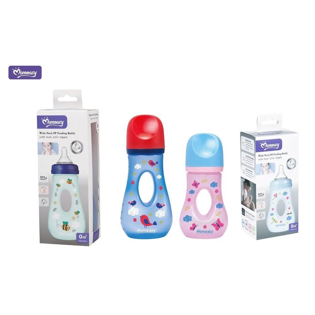 Momeasy Wide Neck PP Baby Bottle – Anti-Colic Silicone Nipple – BPA-Free 240ml/8oz Standard Feeding Bottle for Newborns & Toddlers