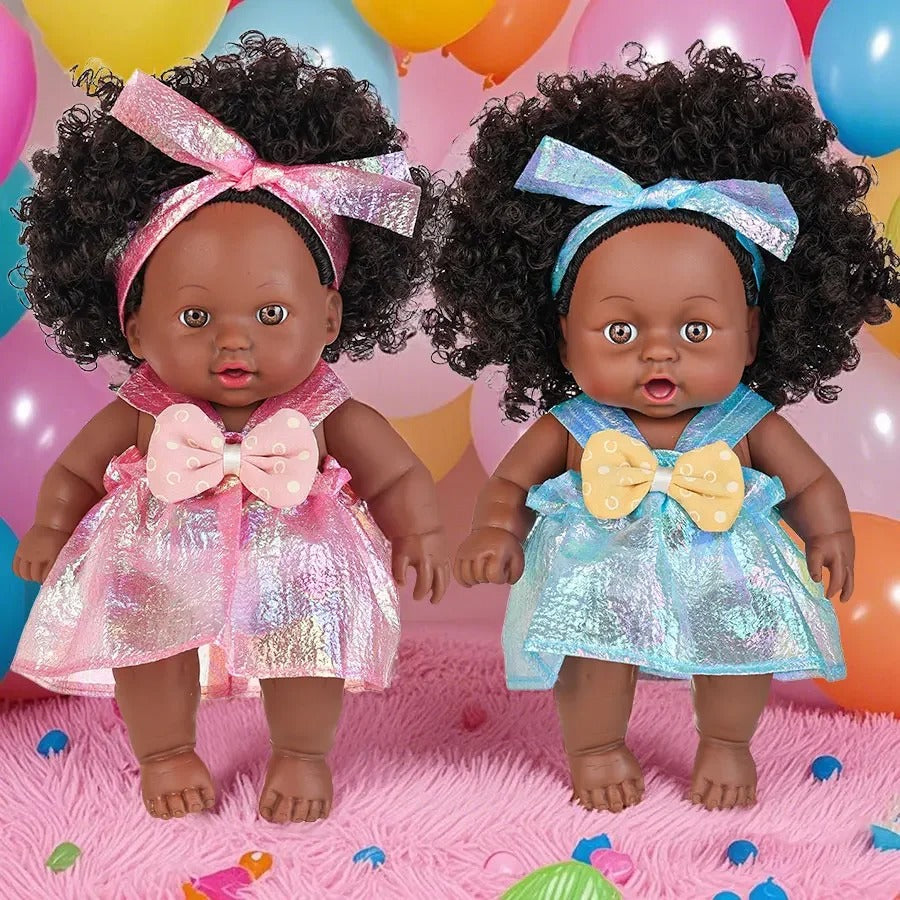 8 Inch Black Reborn Doll with Dress Curly Hair 20cm Realistic Baby Doll Simulation Toys Full Vinyl Body for Girls Birthday Gift KidsTopia Baby Essentials