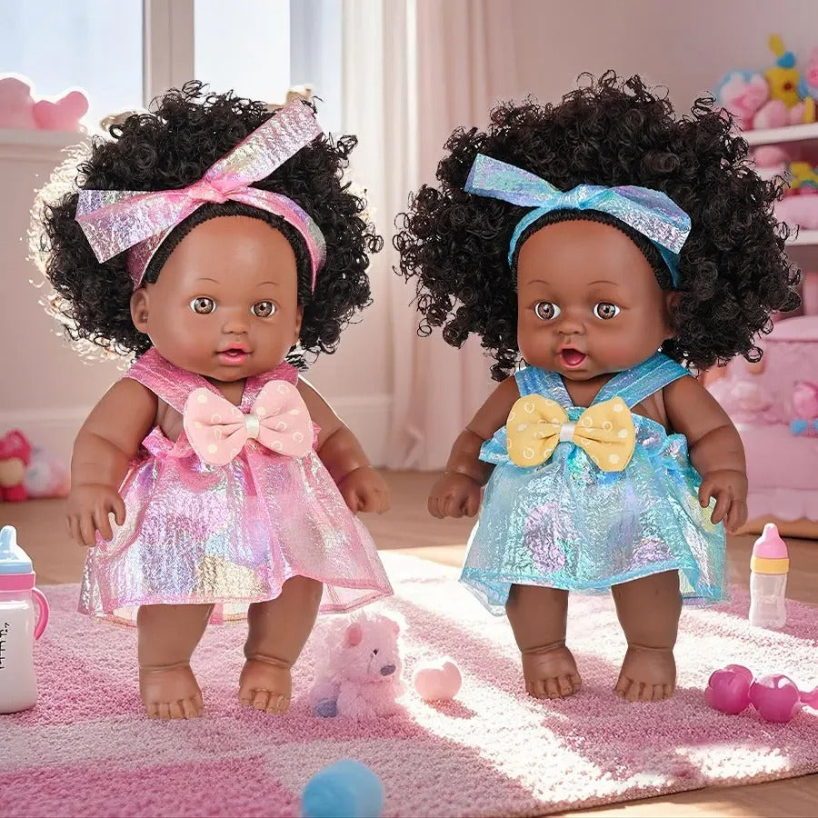 8 Inch Black Reborn Doll with Dress Curly Hair 20cm Realistic Baby Doll Simulation Toys Full Vinyl Body for Girls Birthday Gift KidsTopia Baby Essentials