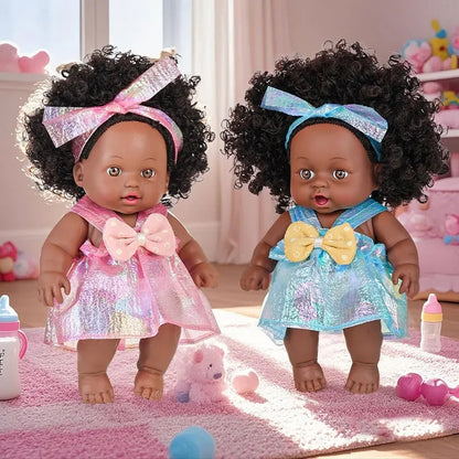 8 Inch Black Reborn Doll with Dress Curly Hair 20cm Realistic Baby Doll Simulation Toys Full Vinyl Body for Girls Birthday Gift KidsTopia Baby Essentials
