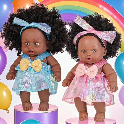 8 Inch Black Reborn Doll with Dress Curly Hair 20cm Realistic Baby Doll Simulation Toys Full Vinyl Body for Girls Birthday Gift KidsTopia Baby Essentials
