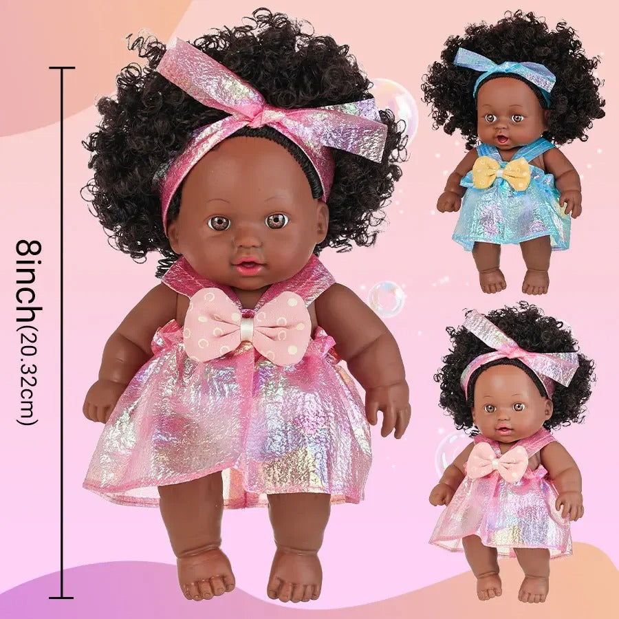 8 Inch Black Reborn Doll with Dress Curly Hair 20cm Realistic Baby Doll Simulation Toys Full Vinyl Body for Girls Birthday Gift KidsTopia Baby Essentials