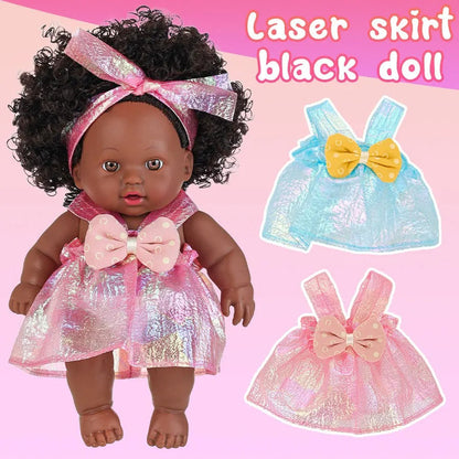 8 Inch Black Reborn Doll with Dress Curly Hair 20cm Realistic Baby Doll Simulation Toys Full Vinyl Body for Girls Birthday Gift KidsTopia Baby Essentials