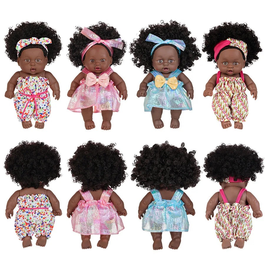 8 Inch Black Reborn Doll with Dress Curly Hair 20cm Realistic Baby Doll Simulation Toys Full Vinyl Body for Girls Birthday Gift KidsTopia Baby Essentials